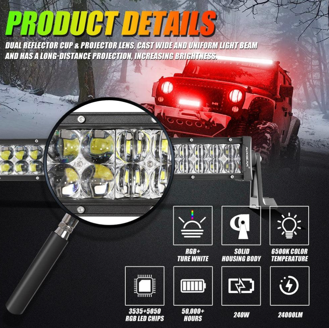 22-42 INCH V-PRO SERIES STRAIGHT RGBW COLOR CHANGING OFF ROAD LED LIGHT BAR