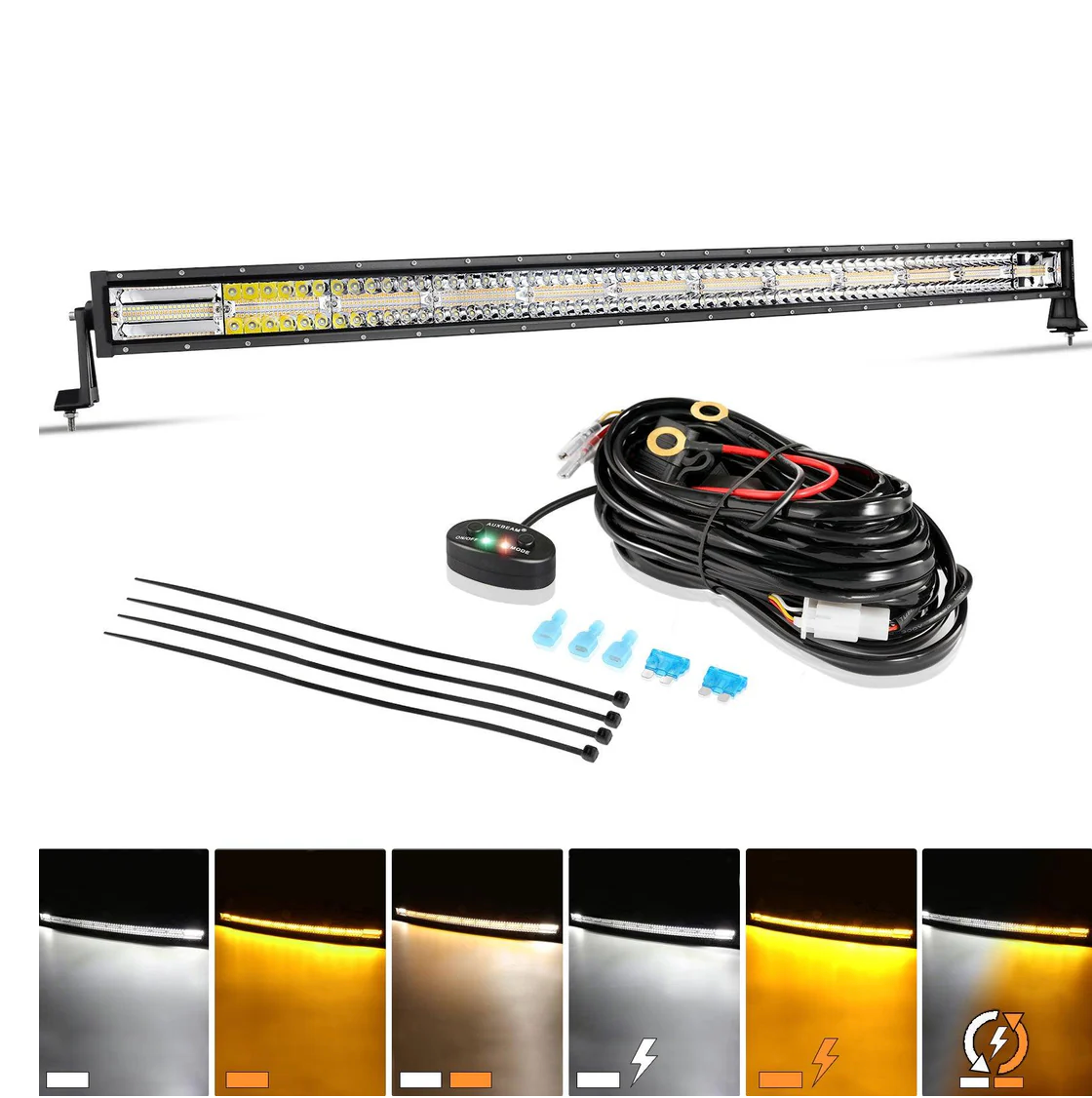 6 MODES SERIES 42-52 INCH WHITE&AMBER CURVED OFF ROAD LED LIGHT BAR