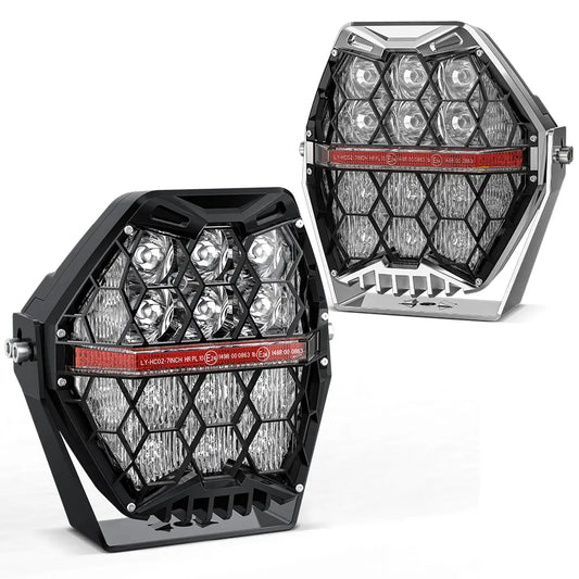 LOYO 7 in 120W Honeycomb LED Driving Light Kit with Amber DRL