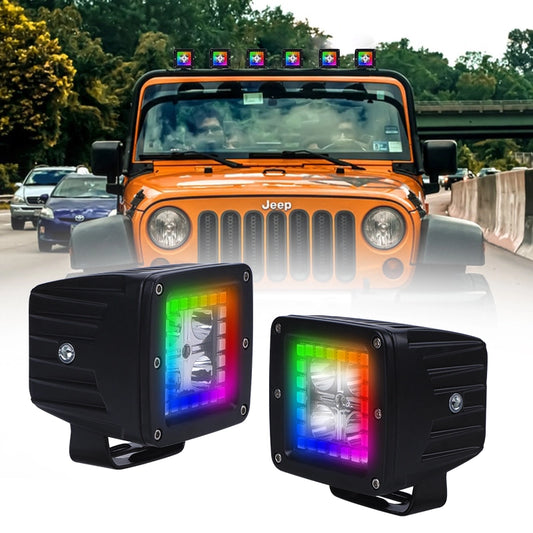 LOYO RGB 3 Inch Cube LED Ditch Lights for Jeep Pickup Truck ATV/UTV