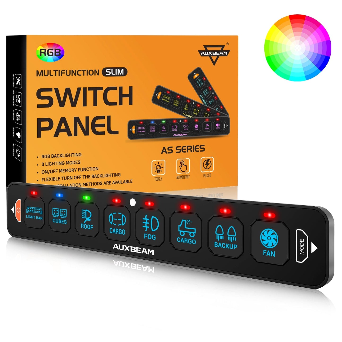 AS Series 4/6/8 Gang RGB Slim Switch Panel with APP&Remote Control, Toggle/ Momentary/ Pulsed Mode Supported(One-Sided Outlet)