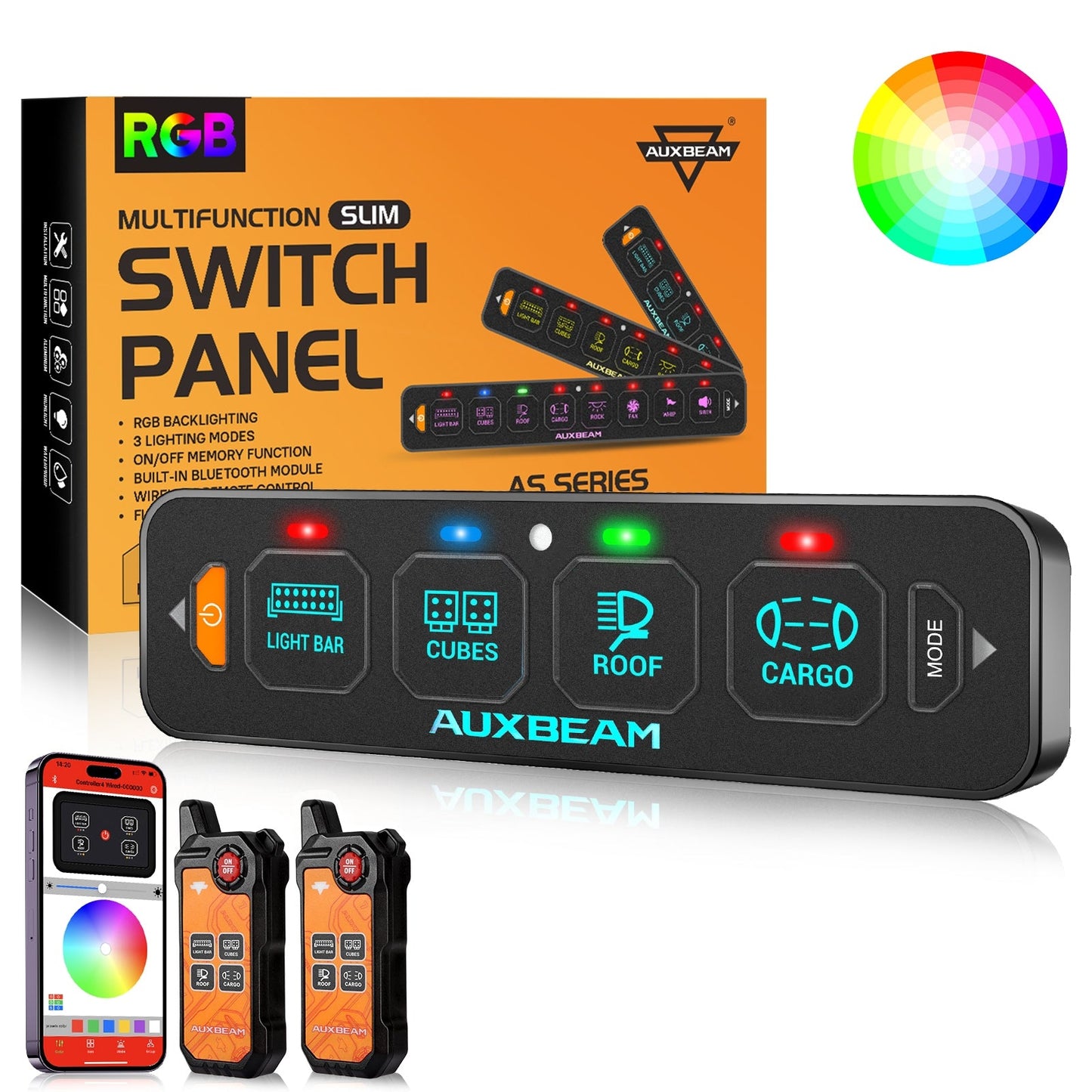 AS Series 4/6/8 Gang RGB Slim Switch Panel with APP&Remote Control, Toggle/ Momentary/ Pulsed Mode Supported(One-Sided Outlet)