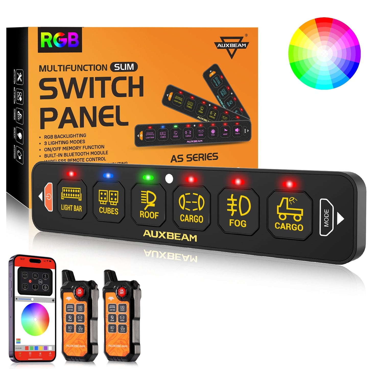 AS Series 4/6/8 Gang RGB Slim Switch Panel with APP&Remote Control, Toggle/ Momentary/ Pulsed Mode Supported(One-Sided Outlet)