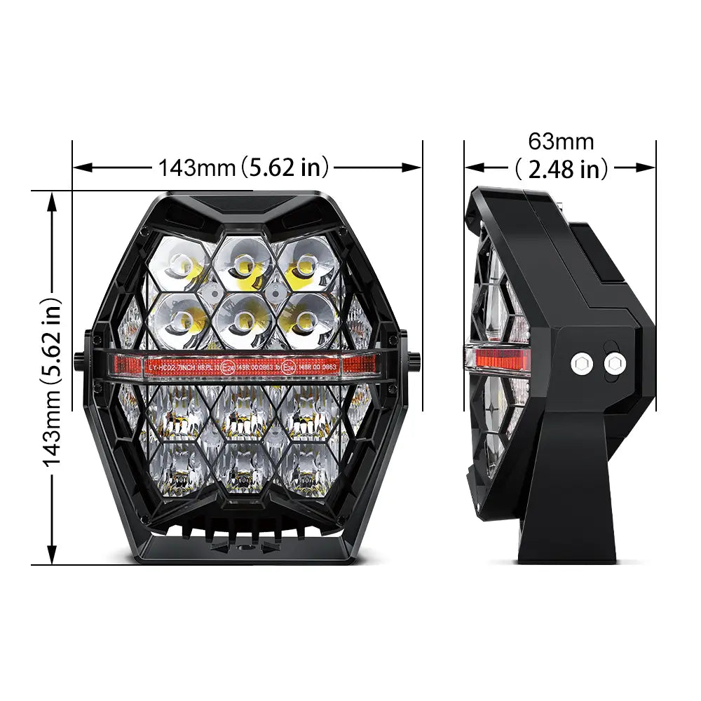 LOYO 7 in 120W Honeycomb LED Driving Light Kit with Amber DRL